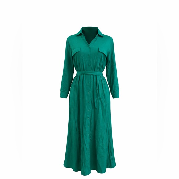 torrid Dresses & Skirts - Torrid Size 2 Emerald Green Shirt Dress Midi Button Front Tie Waist  Plus  18 20